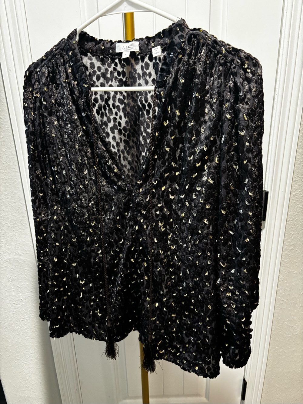 A.L.C. Black Velvet Blouse with Gold Speckle Detail